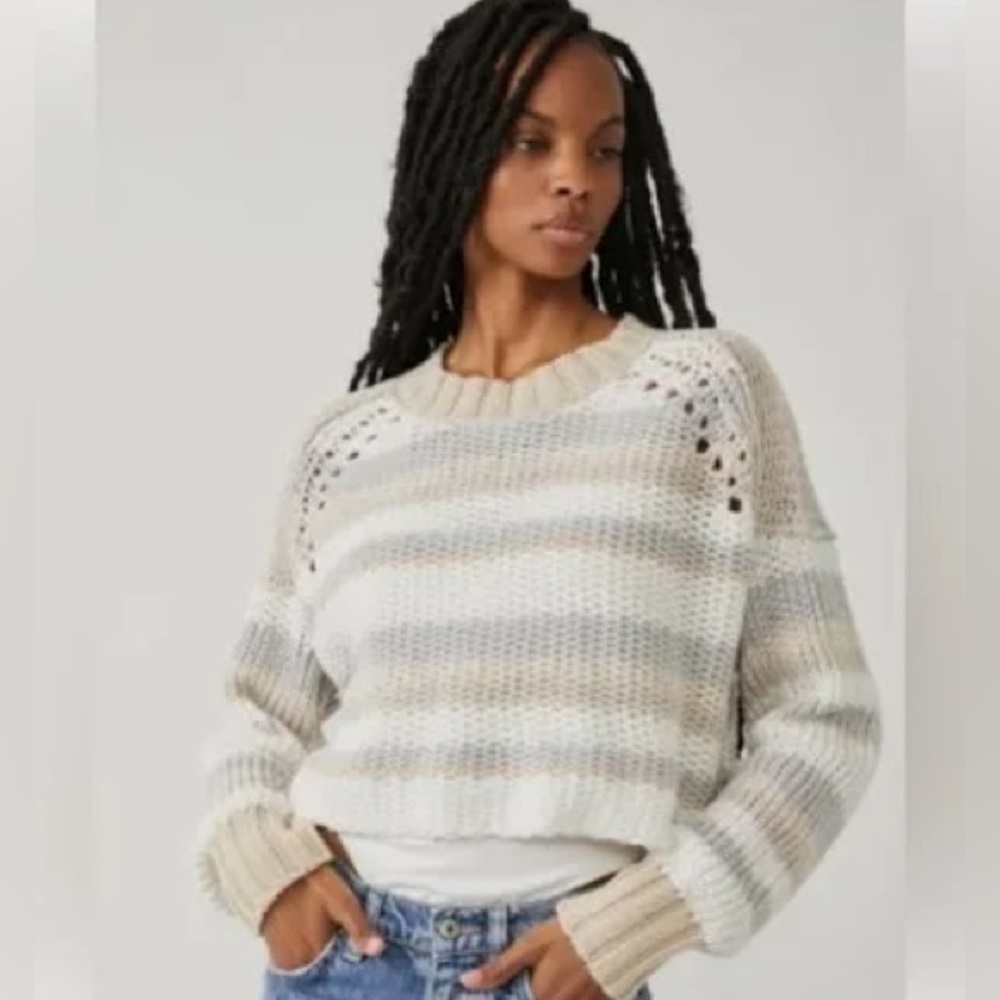 Free People Devon Sweater in Ivory/Gravity Combo. NWT